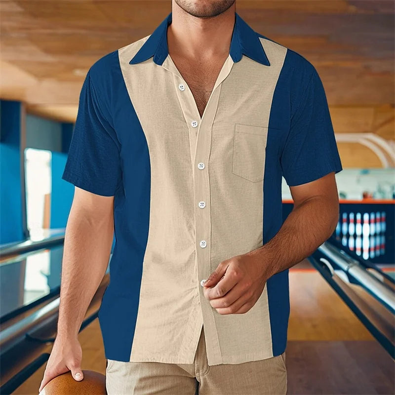 Mens Summer Beach Casual Bowling Button Down Shirt Black Blue Green Grey Lapel Vacation Everyday Front Pocket Outfit