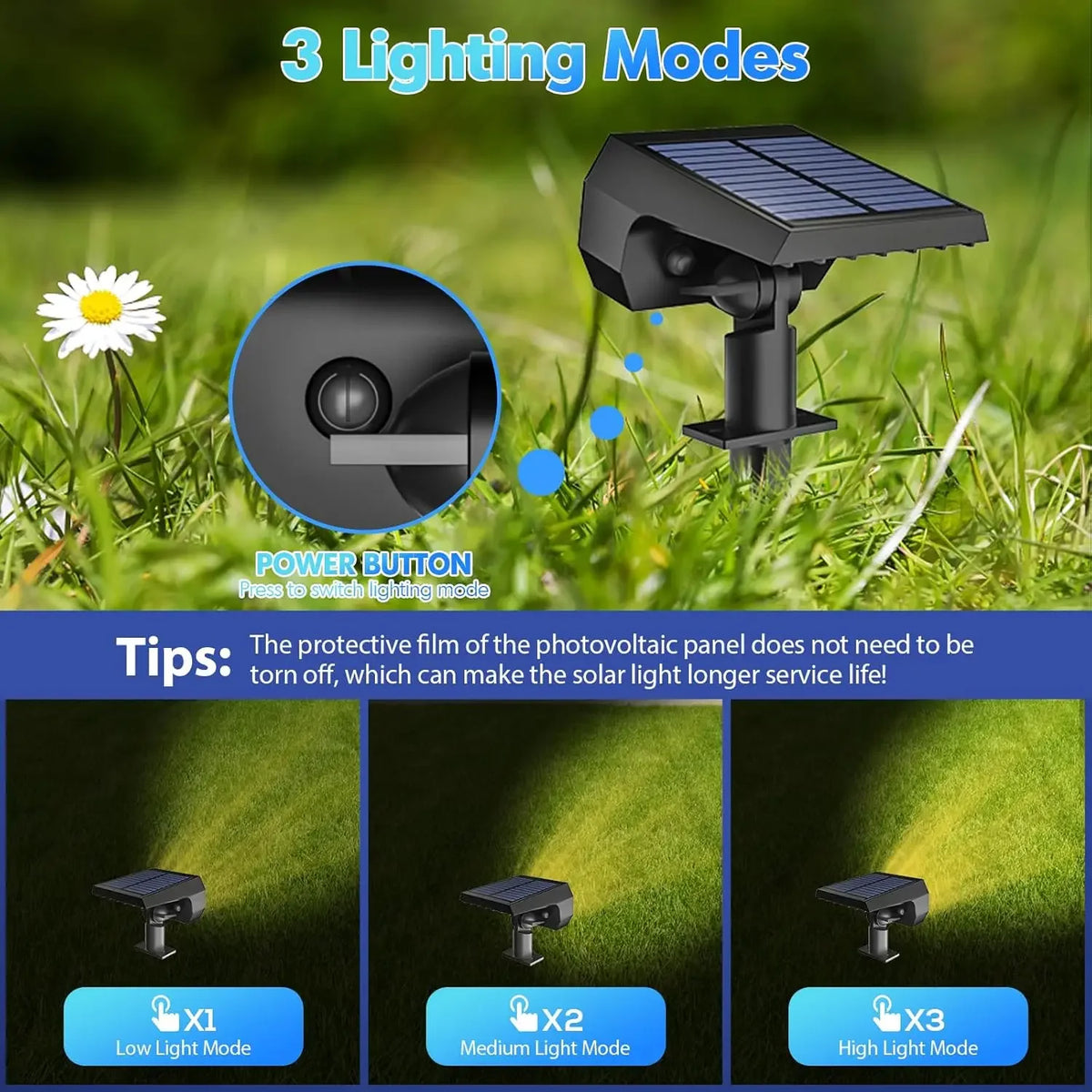 ‌Solar Lights Outdoor, IP68 Waterproof, 56 LEDs, 3 Modes, Solar Powered Garden/Yard Spotlights ﻿
