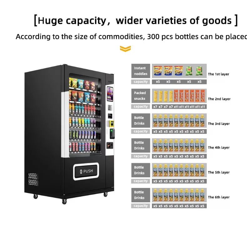 Vending Machine for Foods and Drinks 10 Inch Touch Screen Supports Card Cash and Coin Payment Popular in Europe and America
