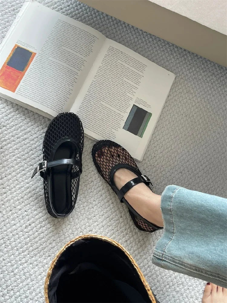 Eilyken Summer Women Cosy Mesh Flat Heels Shoes Round Toe Buckle Strap Casual Ladies Sandals Zapatos De Mujer