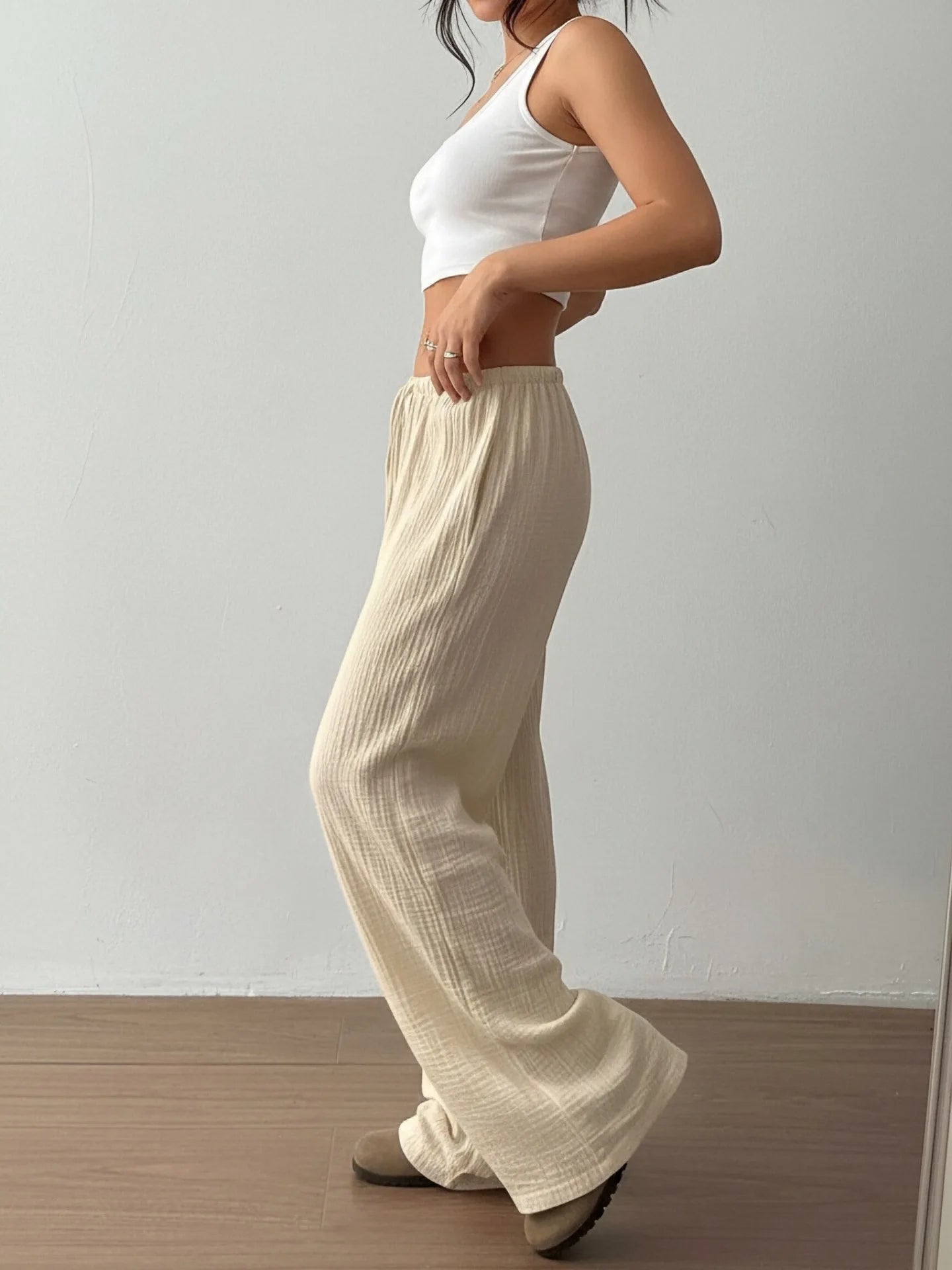 Summer Thin Texture Loose Pants Women High Waist Wide Leg Pants Women Casual Lazy Style Comfortable Breathable Trousers Women
