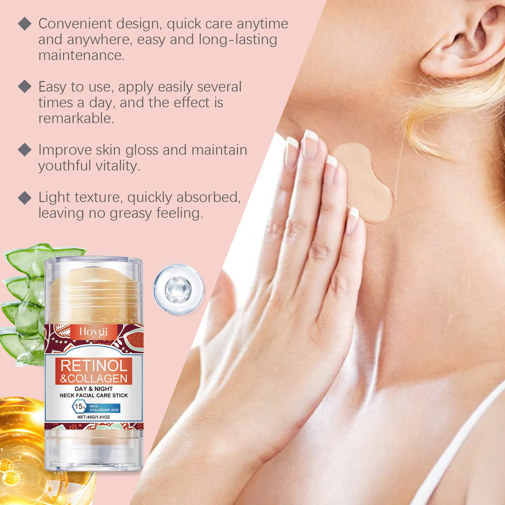 Retinol Collagen Neck and Face Care Stick Fast Hydrating 15% Hyaluronic Acid Anti Wrinkle Anti Aging Neck Line Cream Stick Smooth Fine Lines Sagging Skin Tightening Moisturizing Beauty Stick 40g,Multi Area Application