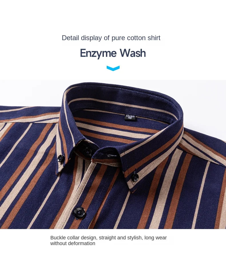2024 new autumn men's long-sleeved plaid striped100% cotton Oxford spinning chest embroidery regular fit button work shirt S~6XL
