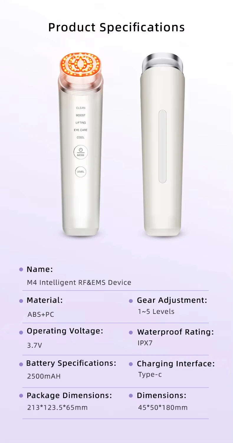 Home Use Collagen Tightening Beauty Instrument, 5 Modes EMS Red Light Anti-Aging Eye Care, Portable & Sensitive Skin Friendly