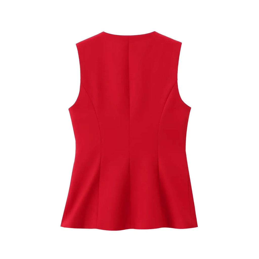Women 2 Pieces Sets New Fashion Office Vest Top+Split Straight Leg Pants Women's Suit Formal Two Piece Set Women Outfit