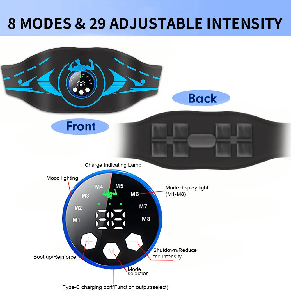 Abdominal Toning Belt EMS Muscle Stimulator Toner ABS USB Body Slimming Shaping Body Massager Lose Weight Home Gym Fitness