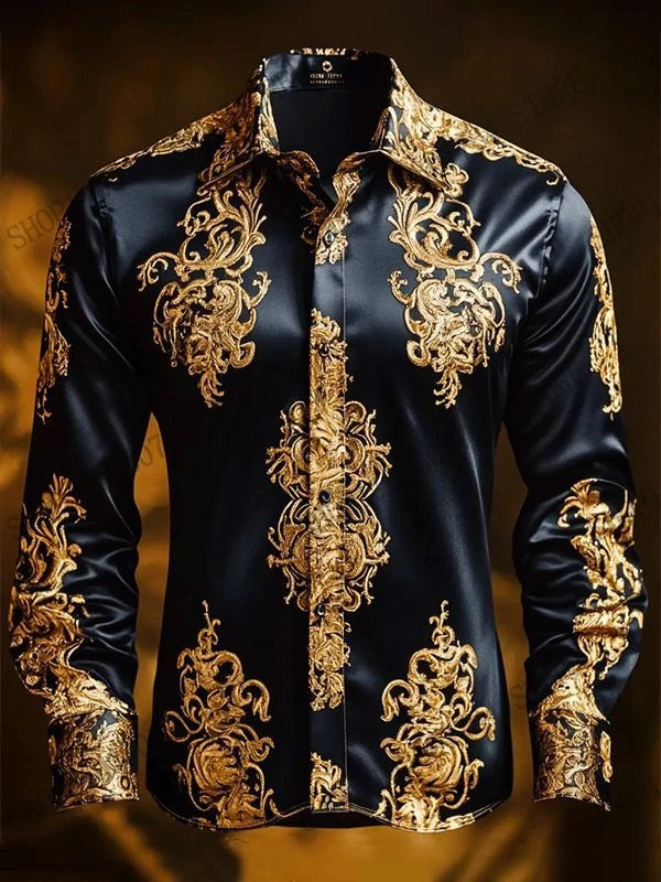 New Men's Leopard Floral Full Sleeve Shirt Golden Ethnic 3 D Print Shirt Men/Women Fashion Luxury Shirts European American Style