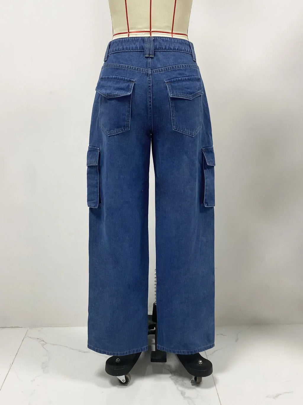 American Retro Mid-waist Multi-pocket Cargo Pants Jeans, Women's Casual Loose Straight Long Pants, Patchwork Jeans,Spring Autumn