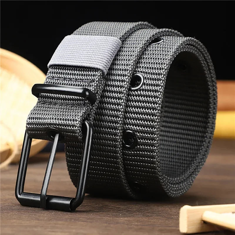 New Men Belt Porous Canvas Pin Buckle Leather Belt Outdoor Sports Belt Women's Trendy Eyelet Belt With Jeans Belt For Men Women