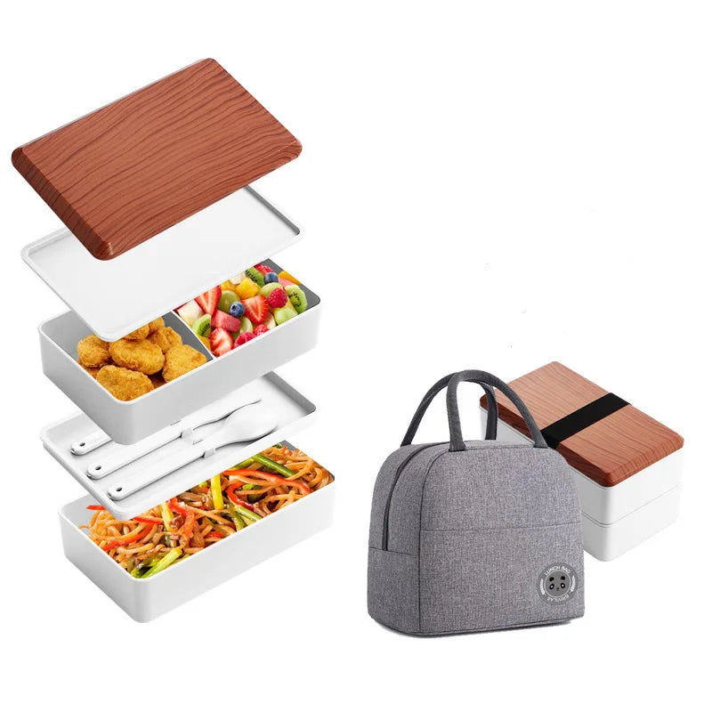 Untior Divided Lunch Box Picnic Microwave Japanese Bento Box Portable Double Layer Food Container For Kids Office Workers