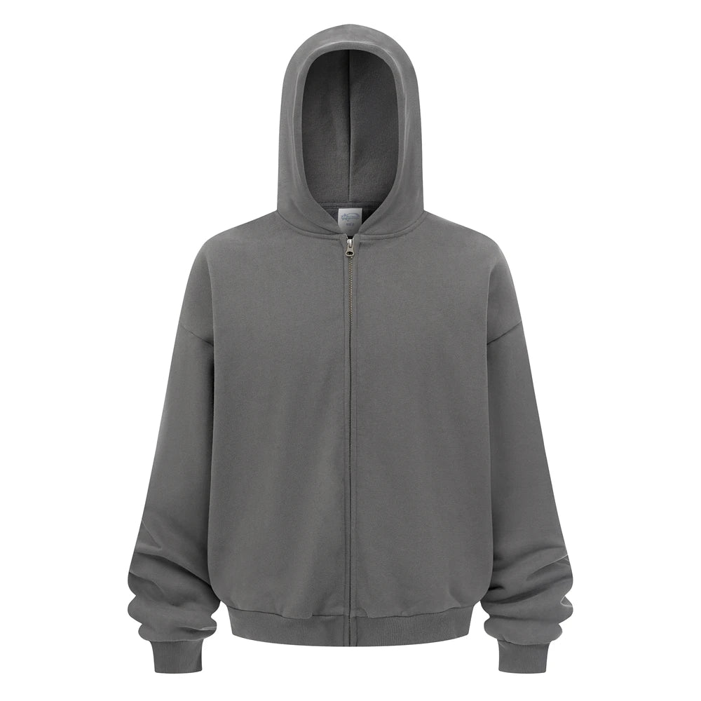 ZODF Trendy Winter Man Warm 430gsm Fleece Zipper Hoodies Unisex Solid Loose Zip-Up Hooded Coats Brand Outfit HY1130