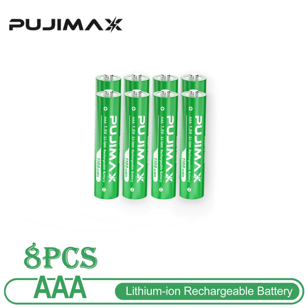 PUJIMAX Lithium-Ion Rechargeable Battery High-Capacity 1.5V 4255mWh AA&1100mWh AAA Battery for Remote Control Mouse Electric Toy