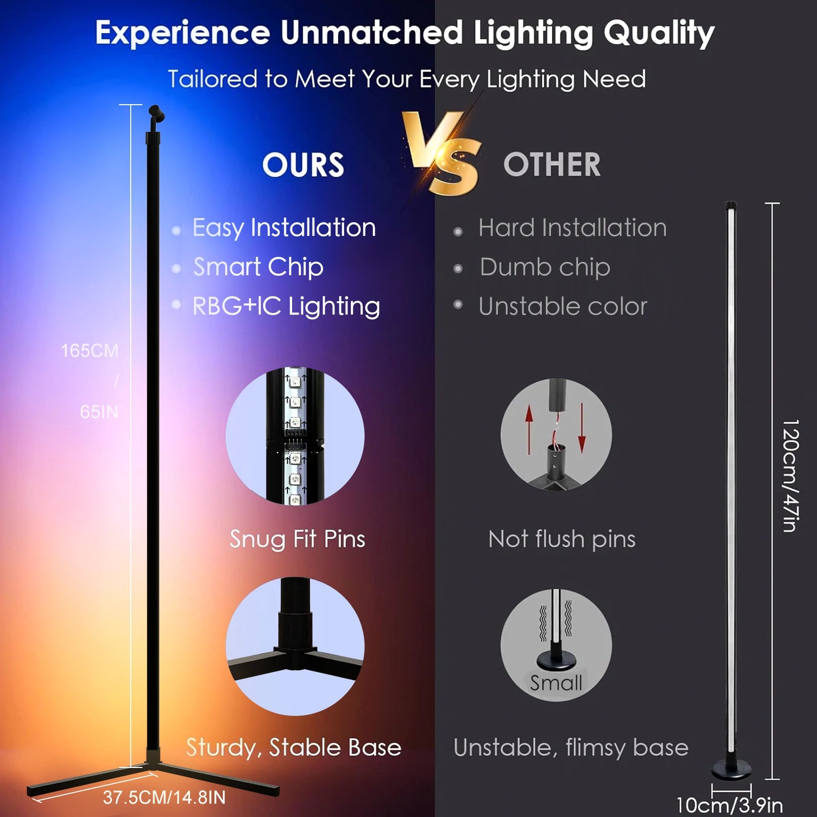 Reinforced Lamp Body 165cm Smart RGB LED Floor Lamp With Sunset Lamp APP Control Music Sync Color Change Standing Mood Light
