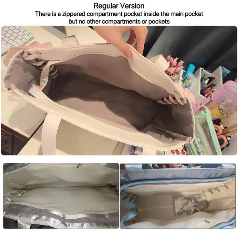 Japanese Sweet Women Ribbon Ita Bag Fashion Large Capacity Tote Bag Aesthetic Shoulder Bag Cute Lolita Girl Transparent Handbags