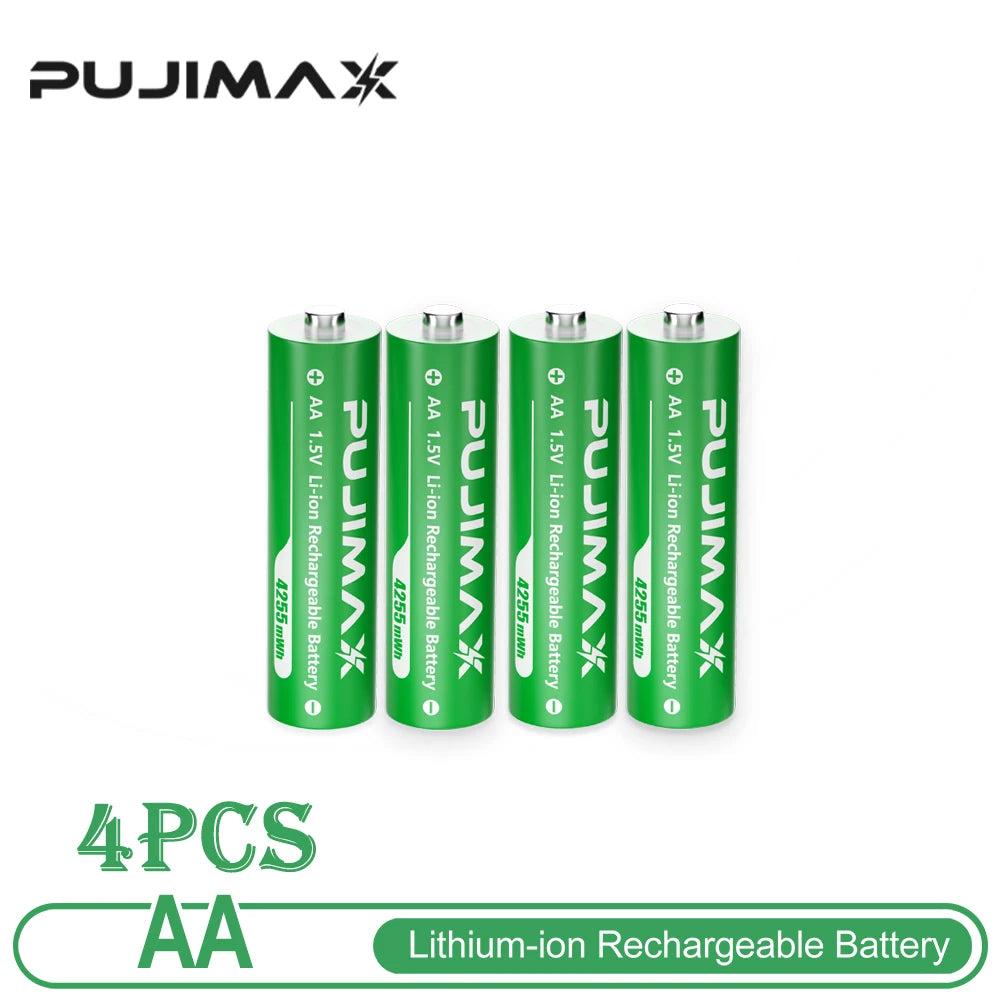 PUJIMAX Lithium-Ion Rechargeable Battery High-Capacity 1.5V 4255mWh AA&1100mWh AAA Battery for Remote Control Mouse Electric Toy