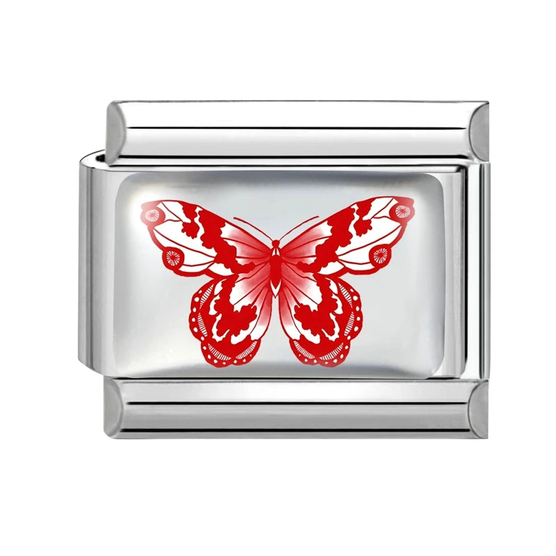Fashion Red Series Heart Flower Bowknot Cherry Women Men Charm Link fit 9mm Stainless Steel Italian Bracelet Making DIY Jewelry