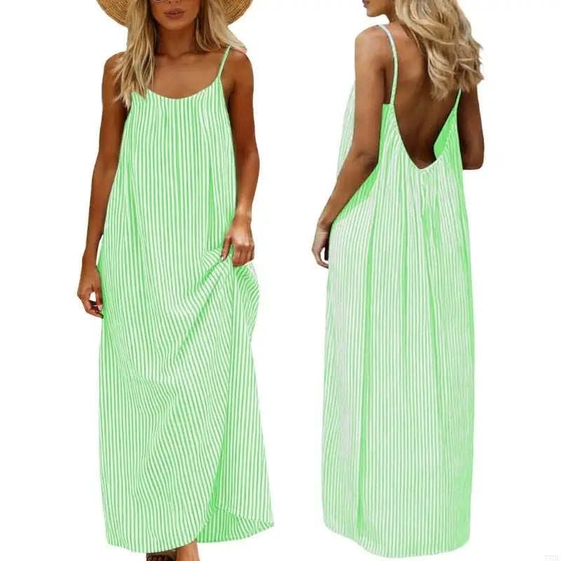 77HE Dresses for Women Backless Cami Dress Casual Vacation House Beach Sleeveless with Back Tie