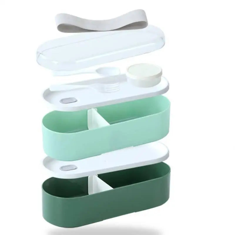 Double Layer Portable Lunch Box Set with Fork And Spoon Microwave Safe Bento Food Storage Container Dinnerware for Picnics And W
