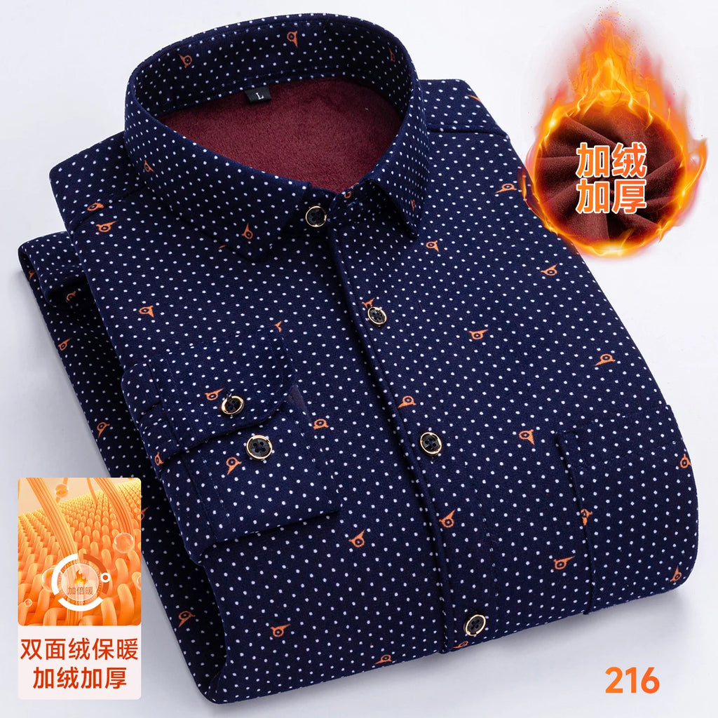 Men's Double-Sided Fleece Long-Sleeved Shirt 7XL8XL with Fleece for Warmth, Thickening and Cold Resistance, Casual Winter