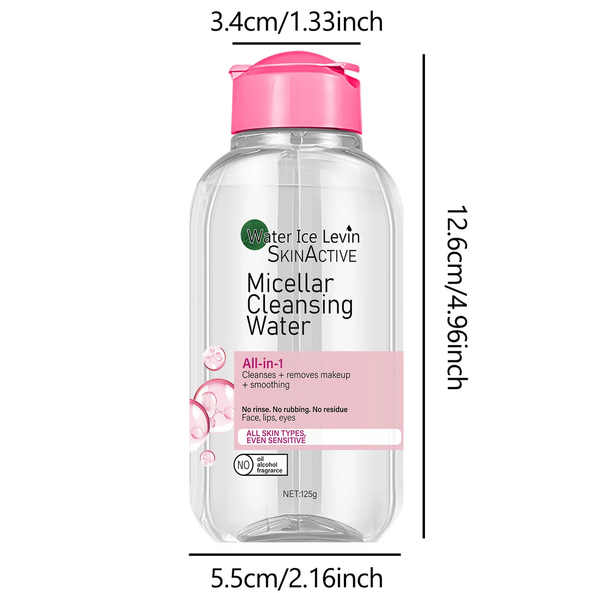 Water Ice Levin Micellar Water: All-In-1 Cleanser & Makeup Remover, No Rinse, for Sensitive Skin, Fragrance-Free, 125g