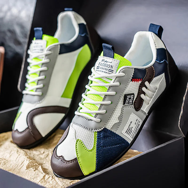 Men's Trendy Black and Gray Color-Blocked Mesh Breathable Casual Sports Shoes, Summer Thin Retro Forrest Gump Shoes, Lightweight Soft-Soled Shock-Absorbing Non-Slip Versatile Wear-Resistant Men's Shoes