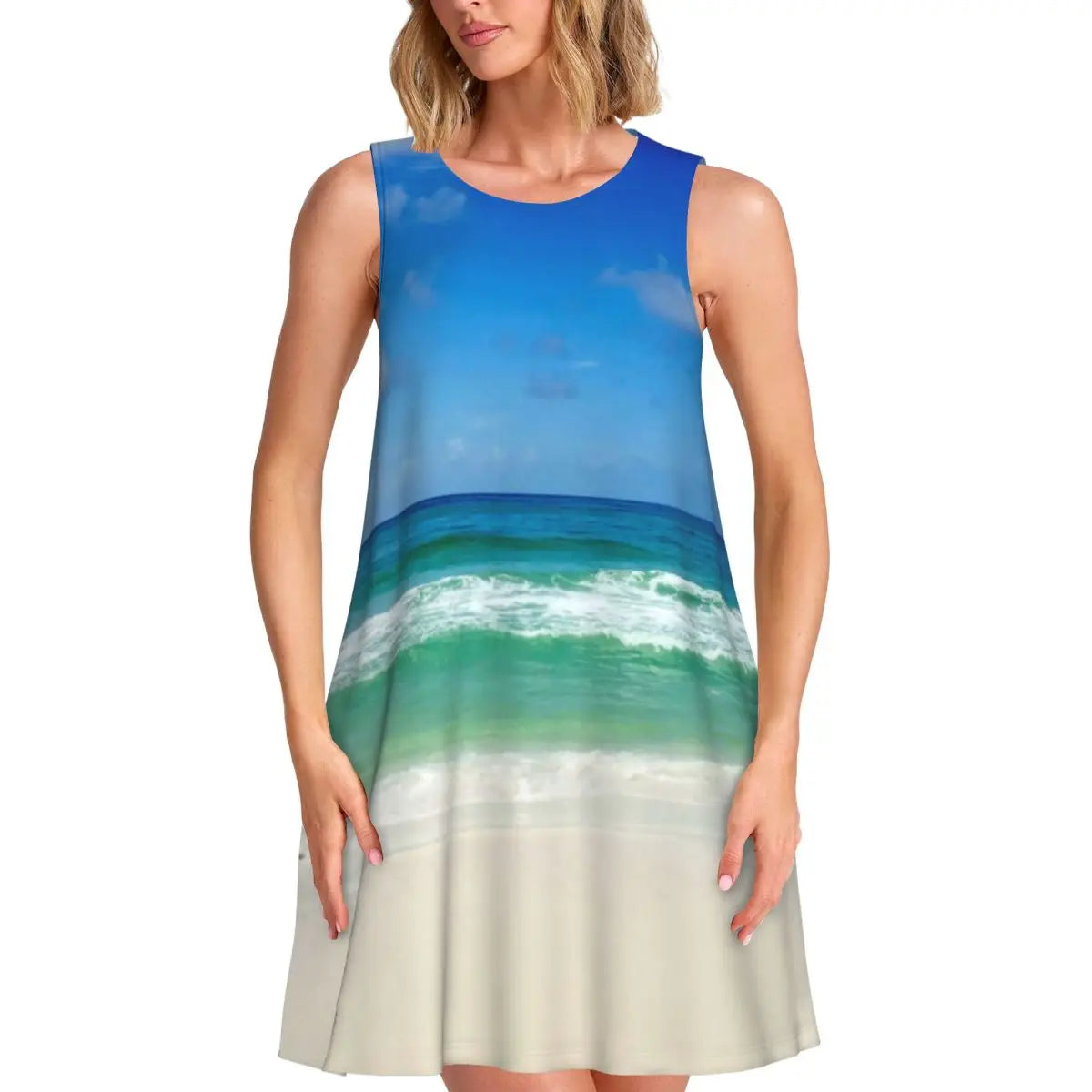 Beach Maldives Casual Dress Sea Landscape Print Pretty Dresses Woman Summer Street Style Printed Oversize Tank Dress