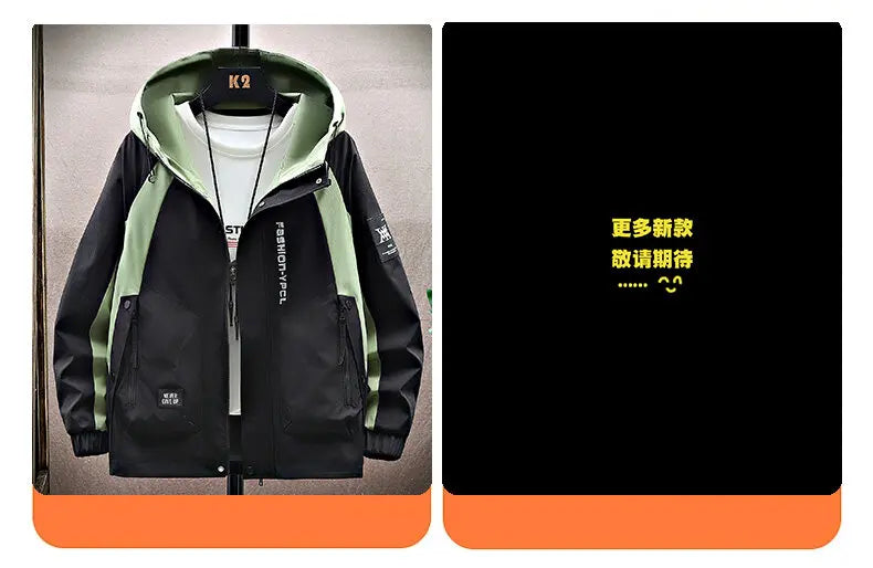 Men's High Streetwear Fashion Hooded Jackets 2026 Spring Autumn Loose Casual Coats Youth Outdoor Sports Windbreaker Top Clothing