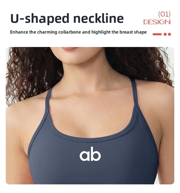Halter Thin Strap Women Sports Bra Integrated Fixed Cup Cross Back Shockproof Quick Dry Push Up Naked Feeling Yoga Gym Vest