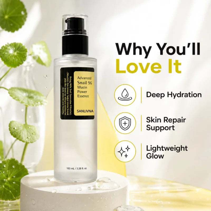 SANLIVNA Snail 96 Mucin Power Essence,Deep Hydrating Brightening Face Anti-Aging Serum,for Dull Skin Korean Skincare Products