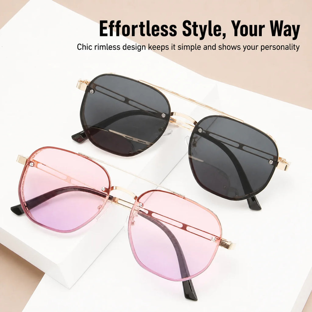 KLASSNUM Metal Frame Sunglasses Korean Oversized Sun Glasses Full Rim Eyeglasses Retro For Outdoor Driving Adult Women Goggle
