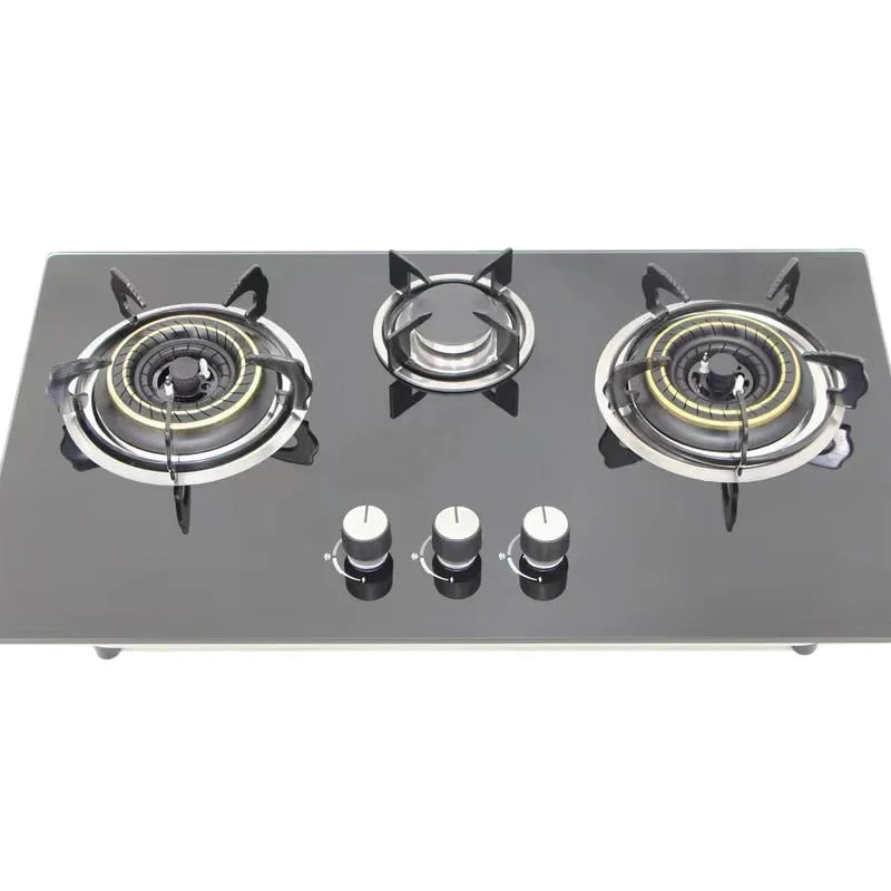 Happy Home 3-Burner Table Gas Cooktop Built-In Smart Tempered Glass Gas Stove for Household
