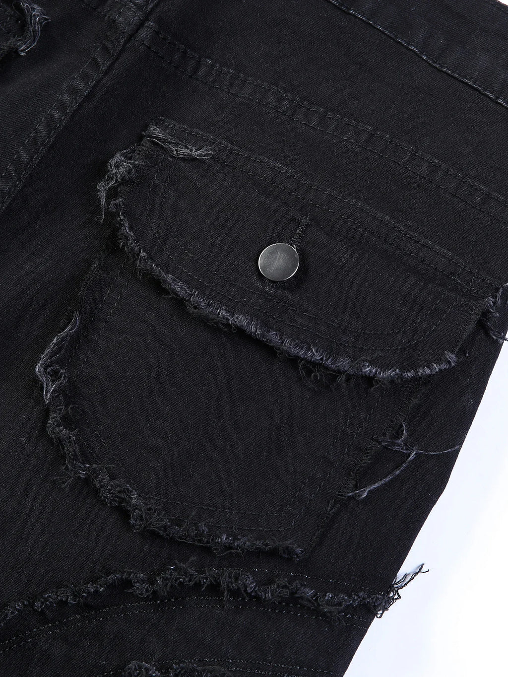 2025 New Men Ripped Stacked Jeans Distressed Slim Fit Skinny Straight Leg Jeans Fashion Hip Hop Denim Pants Casual Streetwear