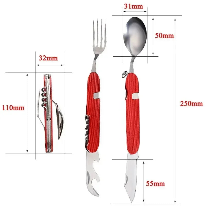 Foldable Camping Utensil Set - Multi-Functional Knife, Fork, Spoon Combo for Outdoor Activities and Sports Camping Picnic Travel