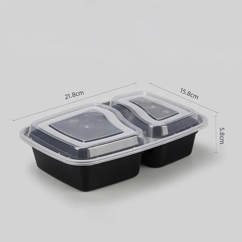 20pcs Disposable Lunch Box Two Grid Plastic Package Box Food Wrapping Box TakeOut Food Container Restaurant Hotel Kitchen Supply