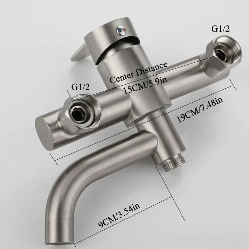 Stainless Steel Bathtub Shower Mixer Tap Wall Mounted Faucet with Ceramic Valve Core Triple Hot Cold Bathroom Fixture