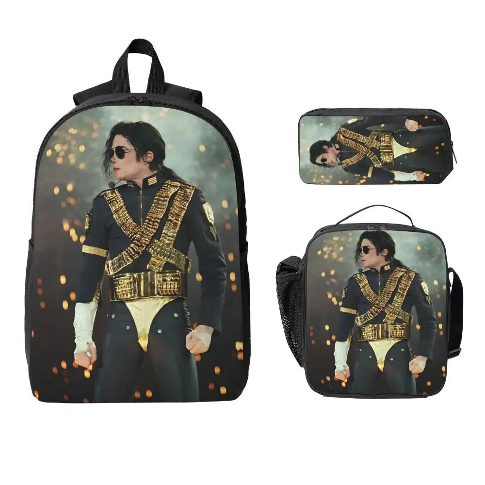 MJ Pop Legend Music 3pecs/set Backpack for Student Shoulder Bag Lunch bag Pencil Case