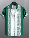 Men's Short-Sleeve Casual Loose-Fitting Lapel Hawaiian Shirt with Blue and White Porcelain Floral Print, New Summer Shirt