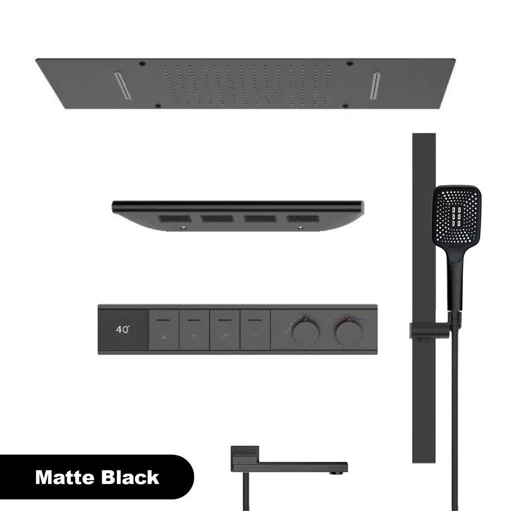 Luxury Bathroom Ceiling Embedded Rain Shower Head LED Digital Display Thermostatic Mixer Hot Cold Water Rainfall Shower System