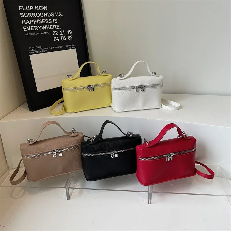 Minimalist Trend Solid Color Box Bag Litchi Pattern Portable Carrying Crossbody Bag Daily Commuting Versatile Square Bag