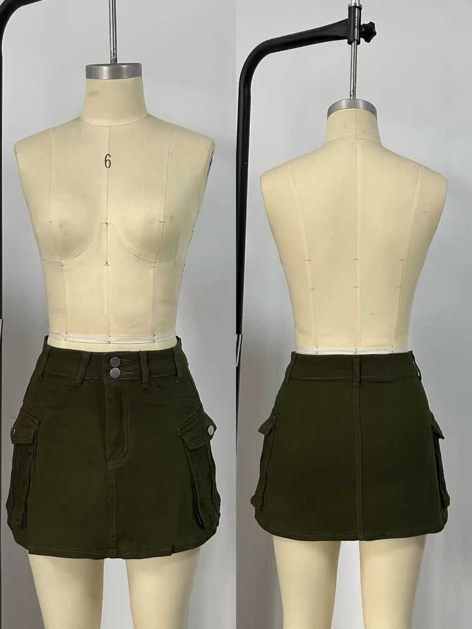 Sexy Women High Waist Cargo Denim Mini Skirt Double Button Multi Pocket A Line Short Skirt Y2K Streetwear Casual Jean Dress