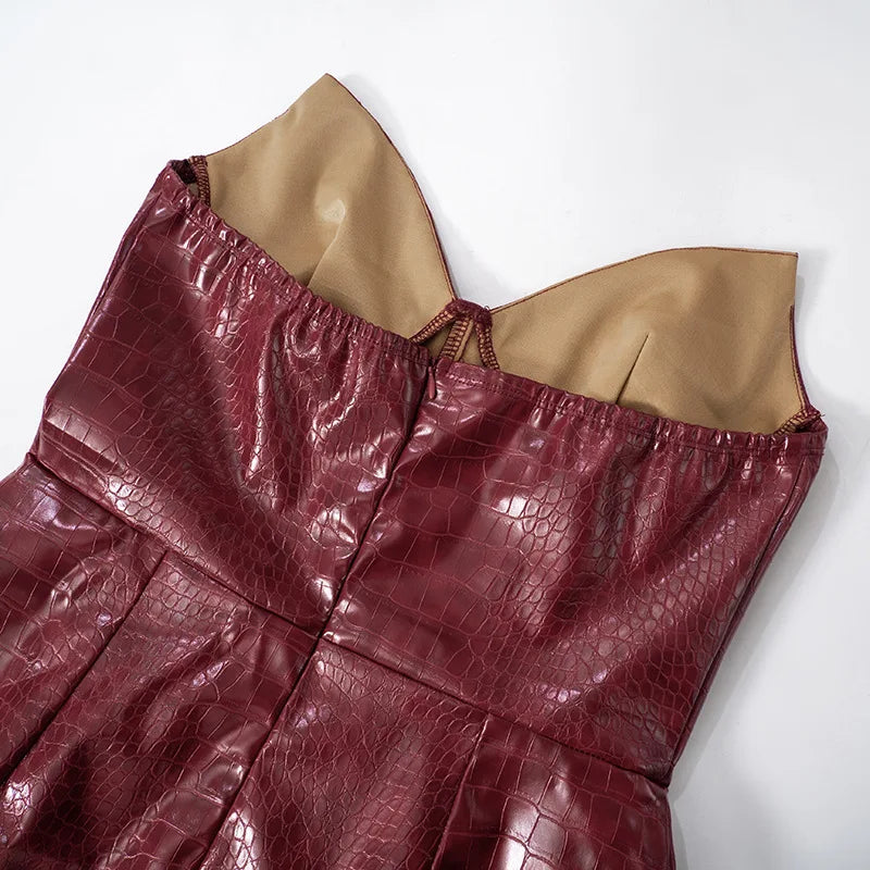 Luxury Leather Strapless Short Dress Women's Sexy Party Curvy Mini Dresses Evening Corset Red Brown Cocktail Autumn Fall 2026