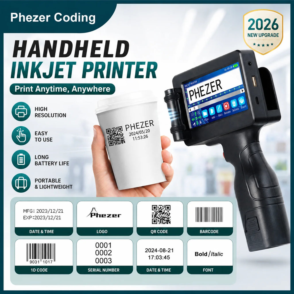 For HP Phezer P17 Handheld Inkjet Printer 12.7mm Smart Labeler for QR Bar Batch Code & Expiry Date 28 Languages Supported
