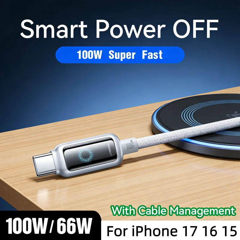 100W USB Type C Automatic Power Off 1.2M Data Cable  Type C To Type C Fast Charging Cable For iPhone 17 16 15 Huawei OPPO Xiaomi