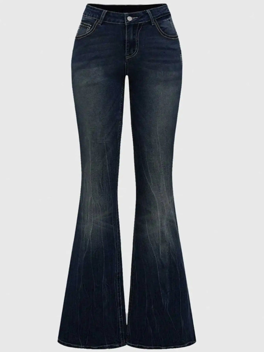 Denim Pant Women Bootcut Jeans Embroidery Vintage Washed Mid Waist Straight Trousers Slim Fit Y2k Streetwear Work Casual Summer