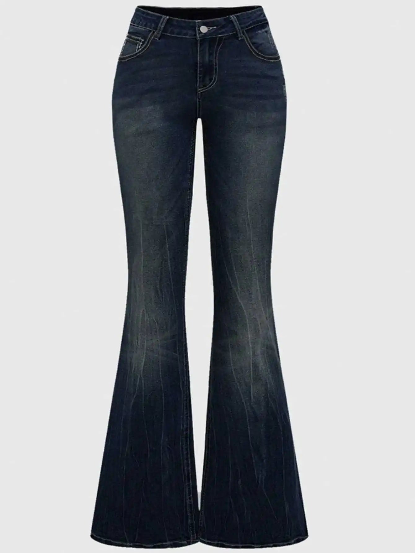 Denim Pant Women Bootcut Jeans Embroidery Vintage Washed Mid Waist Straight Trousers Slim Fit Y2k Streetwear Work Casual Summer