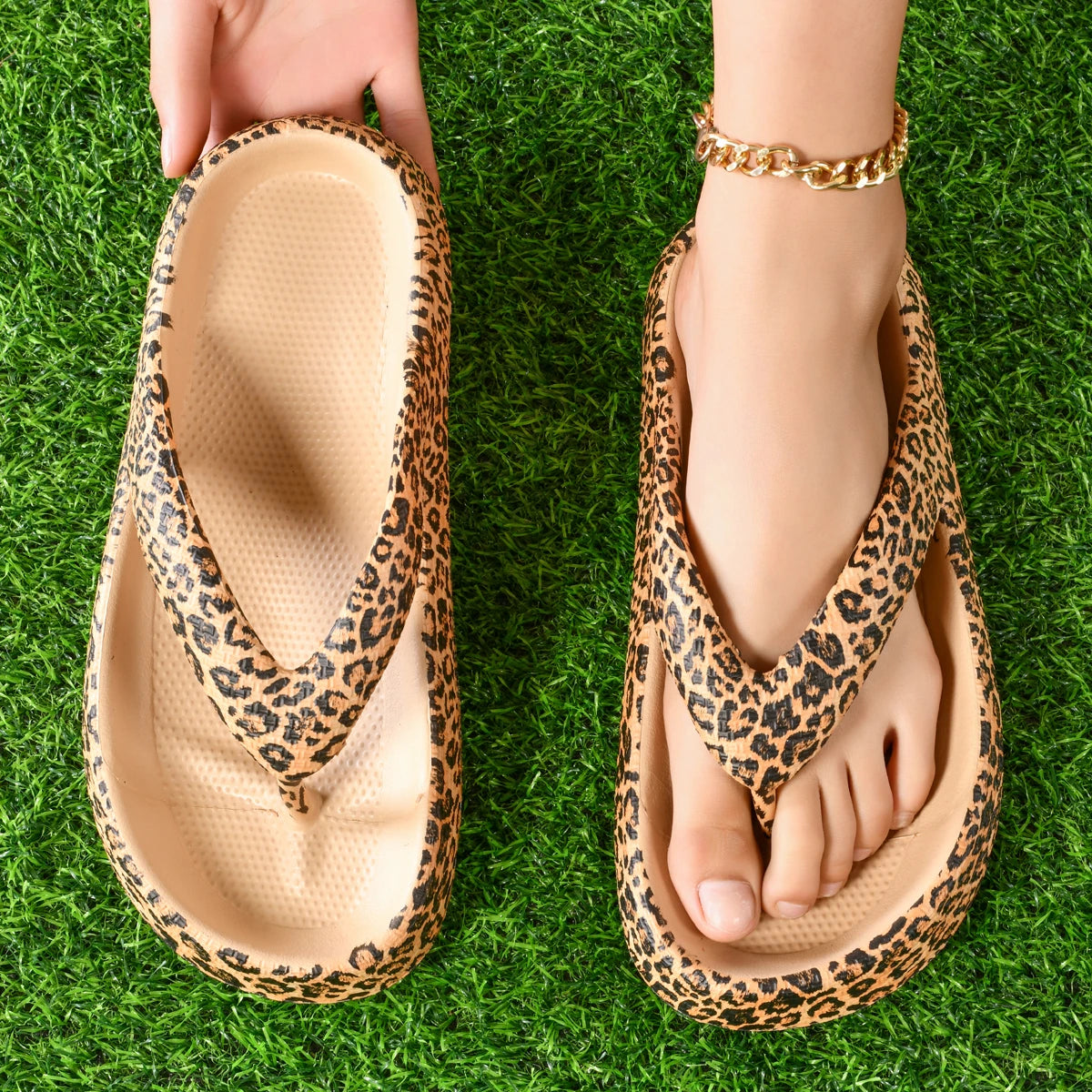 Summer Women Leopard Flip Flops Design Slippers Platform Clog Beach Sandals Casual Outdoor Slipper Indoor Shoes Couple 36-47
