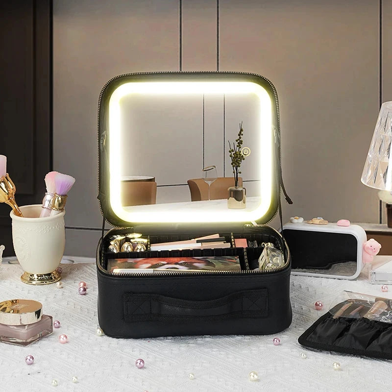 Makeup Train Case with Mirror, Waterproof Portable Cosmetic Organizer with Adjustable Dividers, Ideal Gift