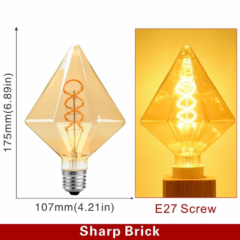 E14 E27 Retro LED Spiral Filament Light Bulb 4W Warm Yellow 220V C35 A60 T45 ST64 T185 T225 G80 G95 G125 Vintage Edison Lamp
