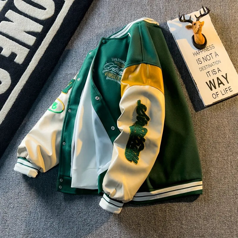 Casual Letter Embroidered Baseball Jacket Men's Women's Loose Fit Comfortable Outerwear Fashionable Preppy Style Spring Autumn