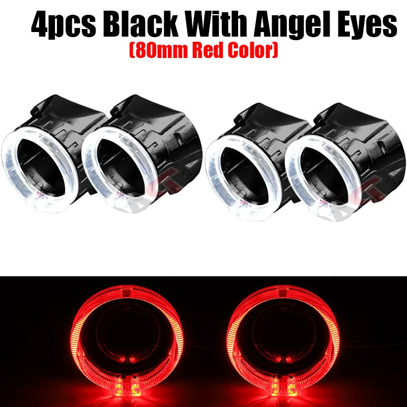 2.5 inch 80mm LED Angel Eyes Projector Shrouds WST Bi-xenon Bi-led Headlight Lenses Cover Mask Car Light Retrofit Accessories